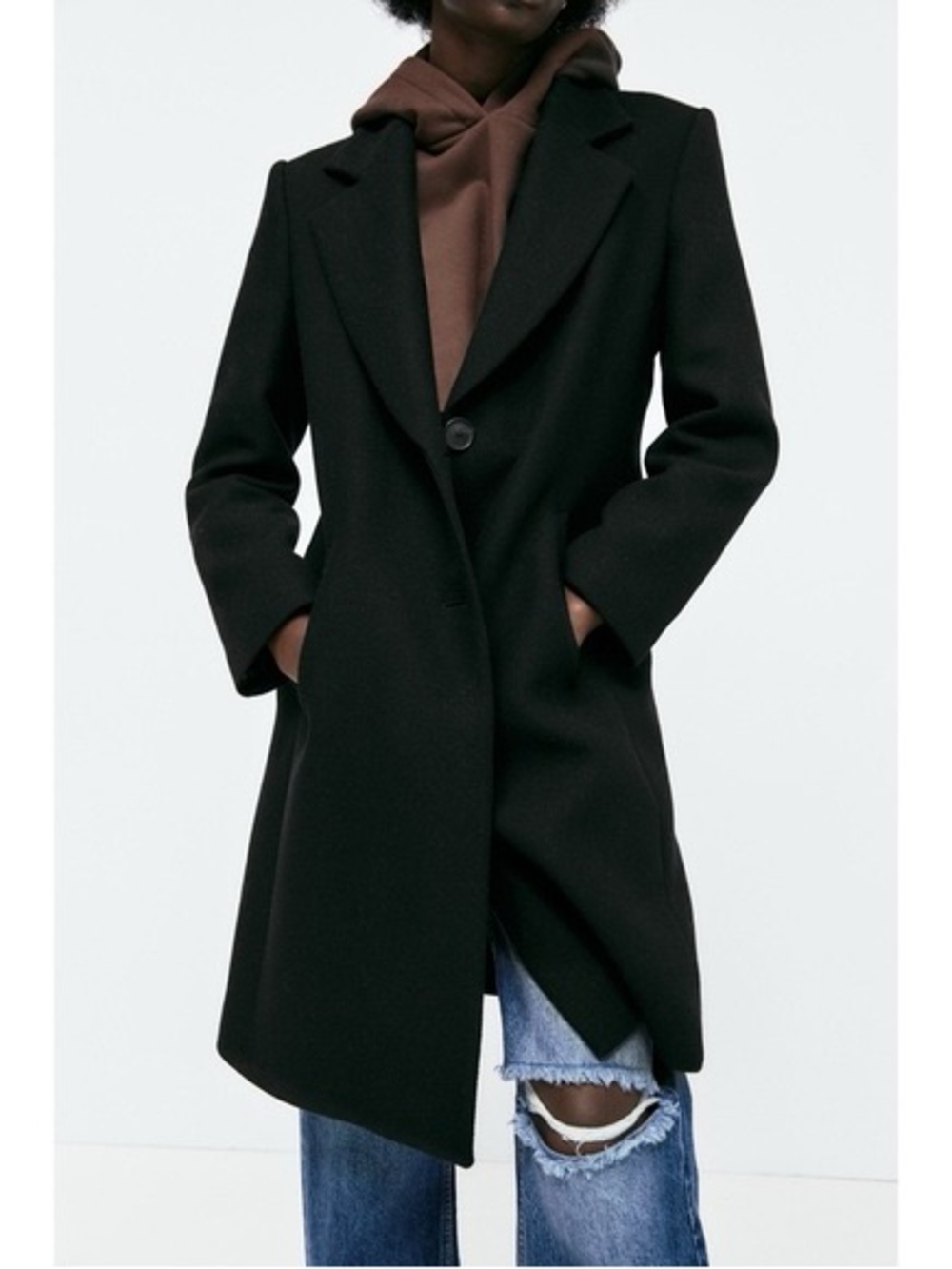Zara Black Single-Button Long Trench Coat 867